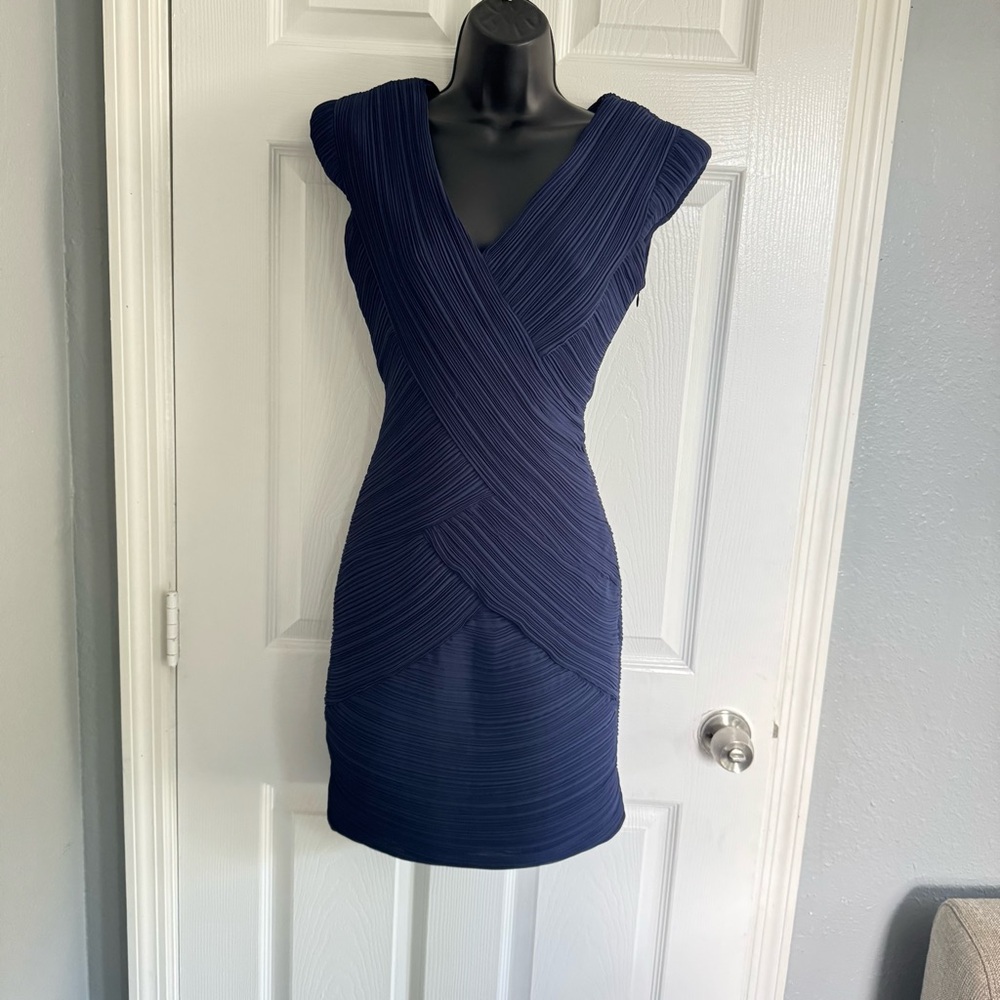 FINAL PRICE Maje Blue Bodycon Mini Dress with V-Neck Cap Sleeves - size S